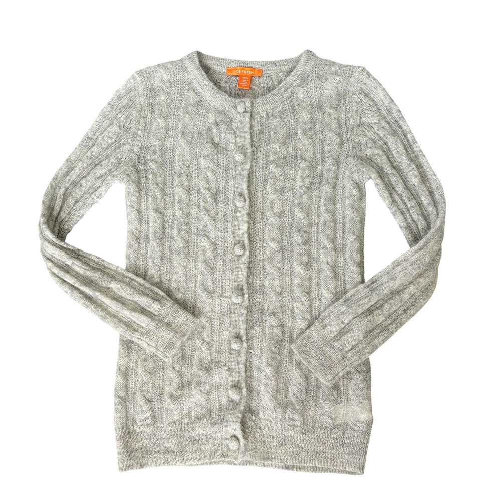 Joe Fresh Grey Cable Knit Mohair Wool Blend Cardigan Sweater XS Quit Lux Preppy